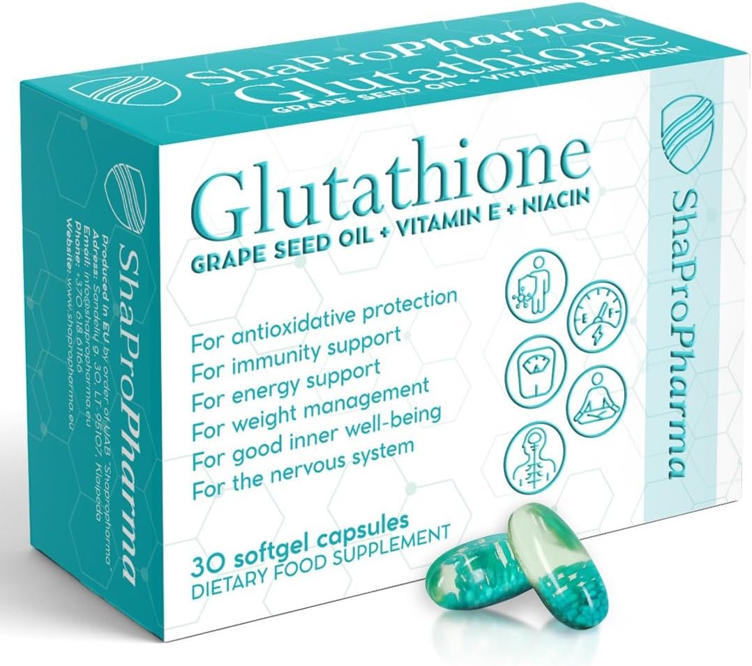 ShaProPharma Glutathione+Grape Seed Oil+Niacin 30 softgels kaina