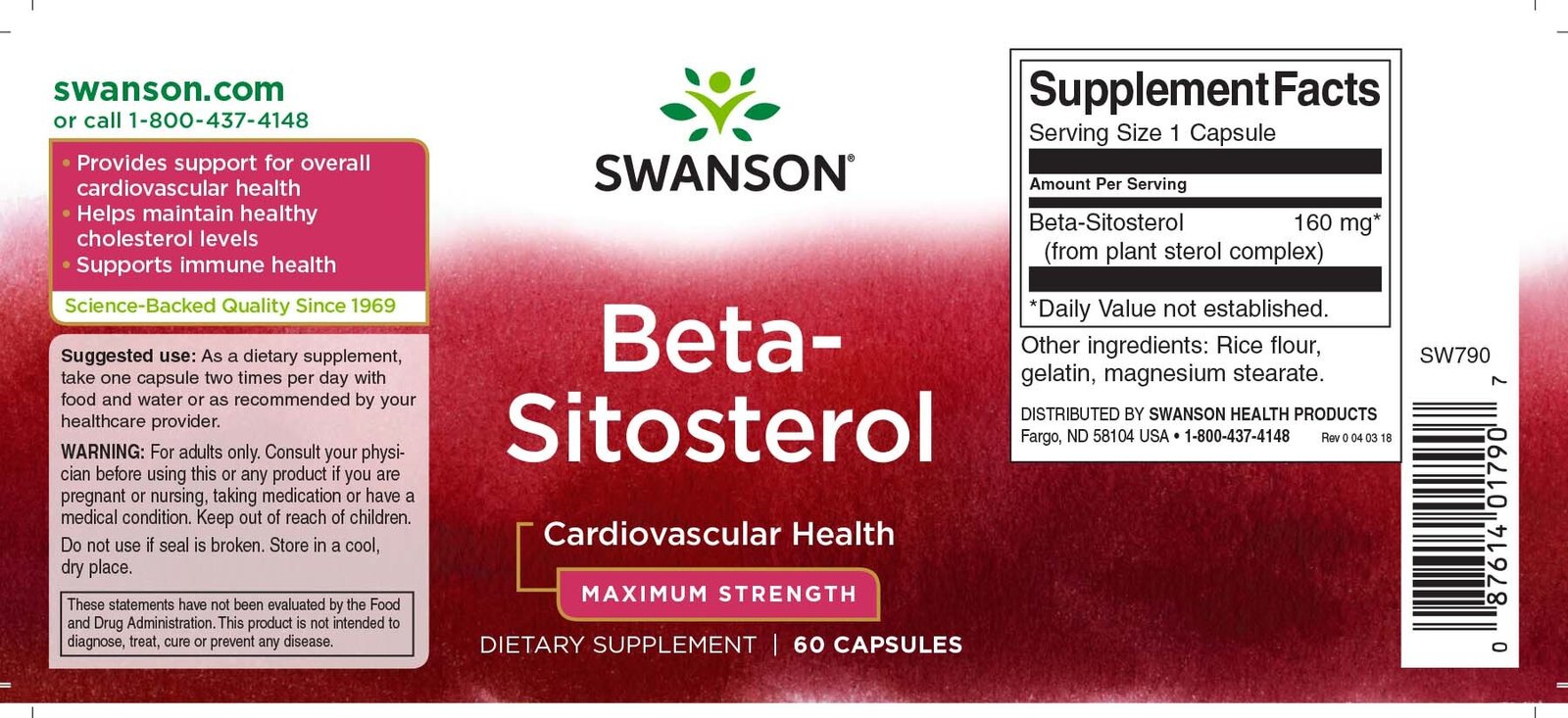 Swanson Beta-Sitosterol Maximum Strength 160 mg 60 softgels kaina akcija