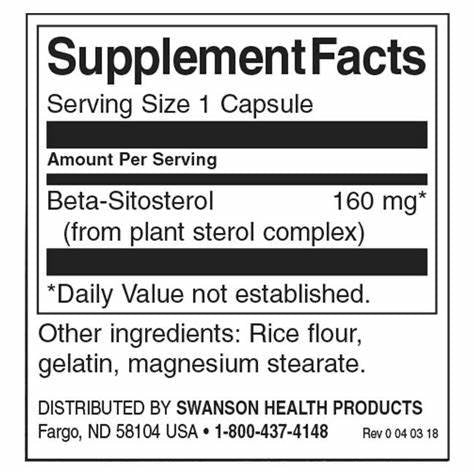 Swanson Beta-Sitosterol Maximum Strength 160 mg 60 softgels sudetis