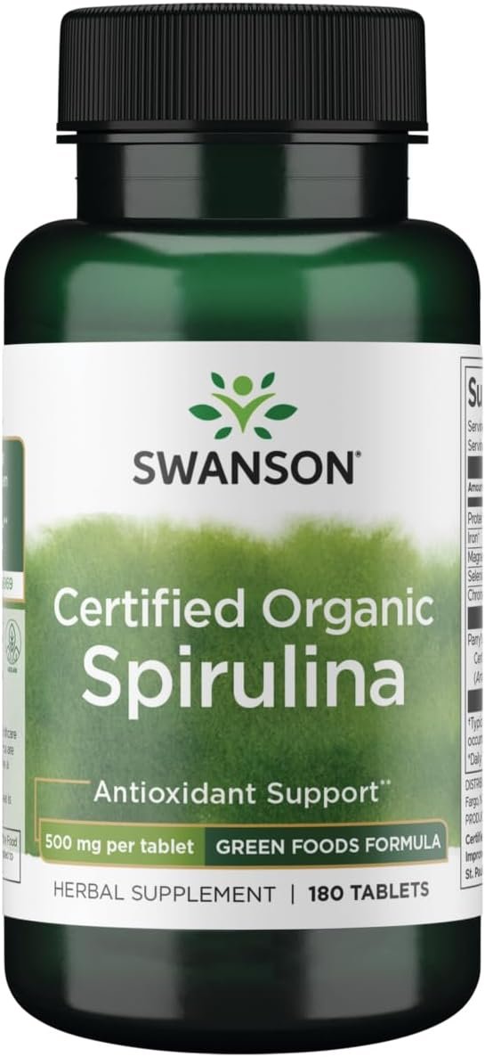 Swanson Certified Organic Spirulina - 180 tablets kaina