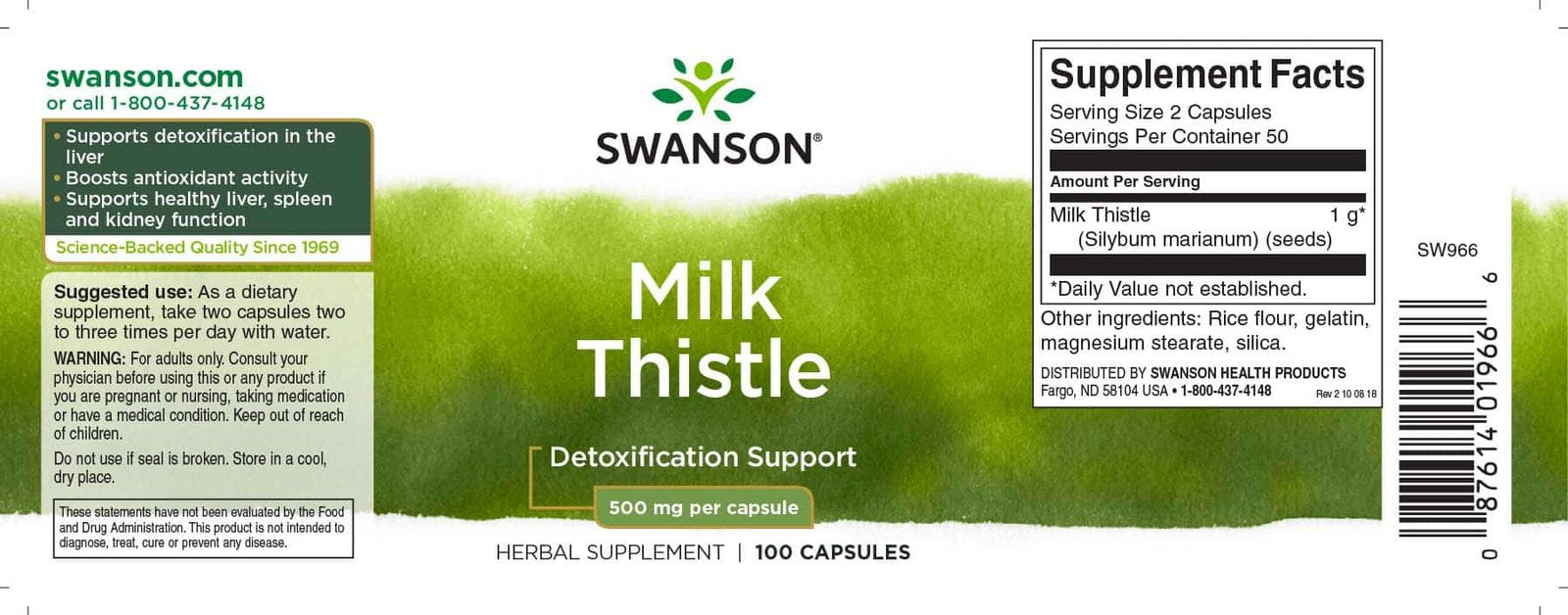 Swanson Full Spectrum Milk Thistle 500mg 30 caps etikete