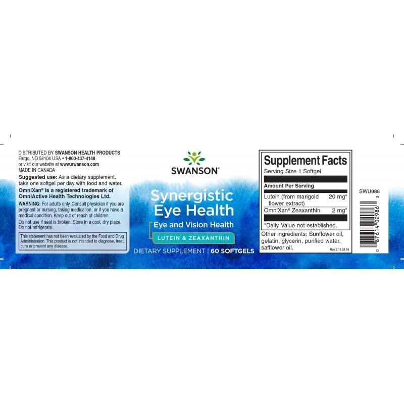 Swanson Synergistic Eye Health 60 caps etikete
