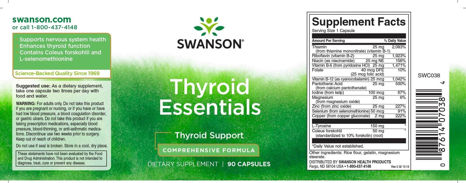 Swanson Thyroid Essentials 90 capsules kaina etikete