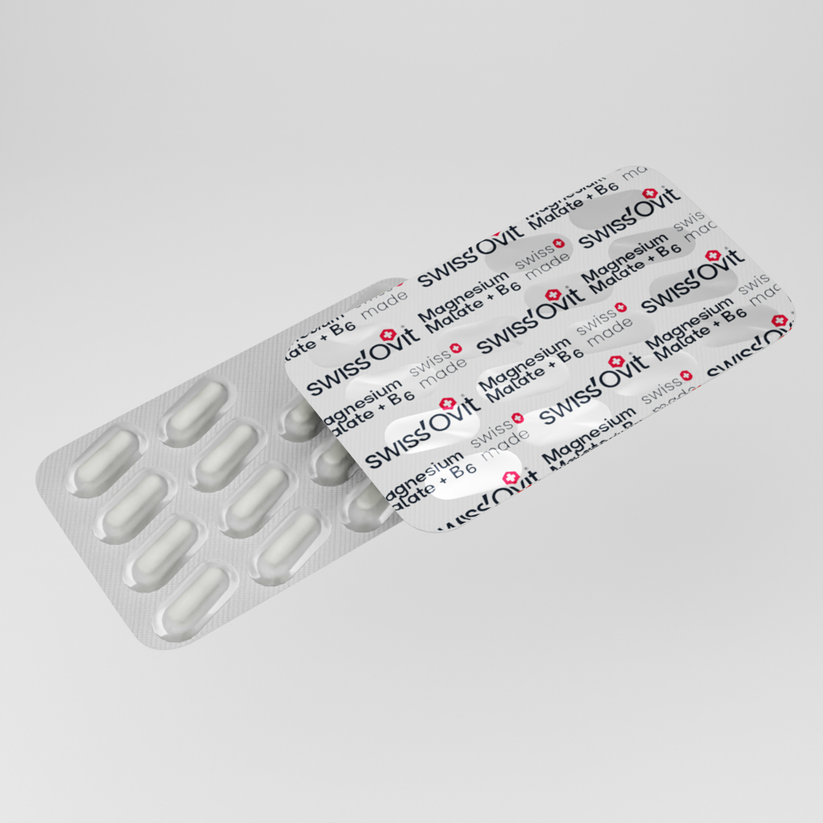 SwissOvit Magnesium Malate + Vitamin B6 30 caps blisteriai