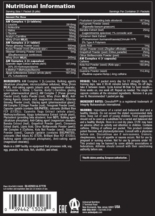 Universal Nutrition ANIMAL M-STAK , 21 pak sudetis etikete
