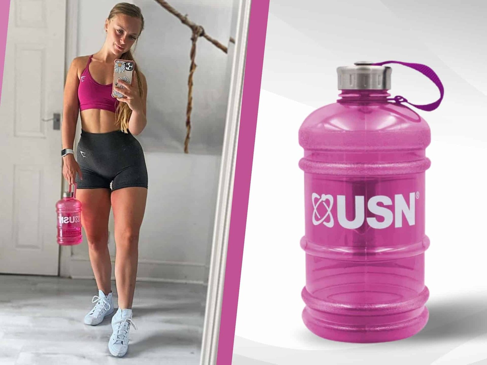Water Jug USN - 1L - Pink baneris mergina