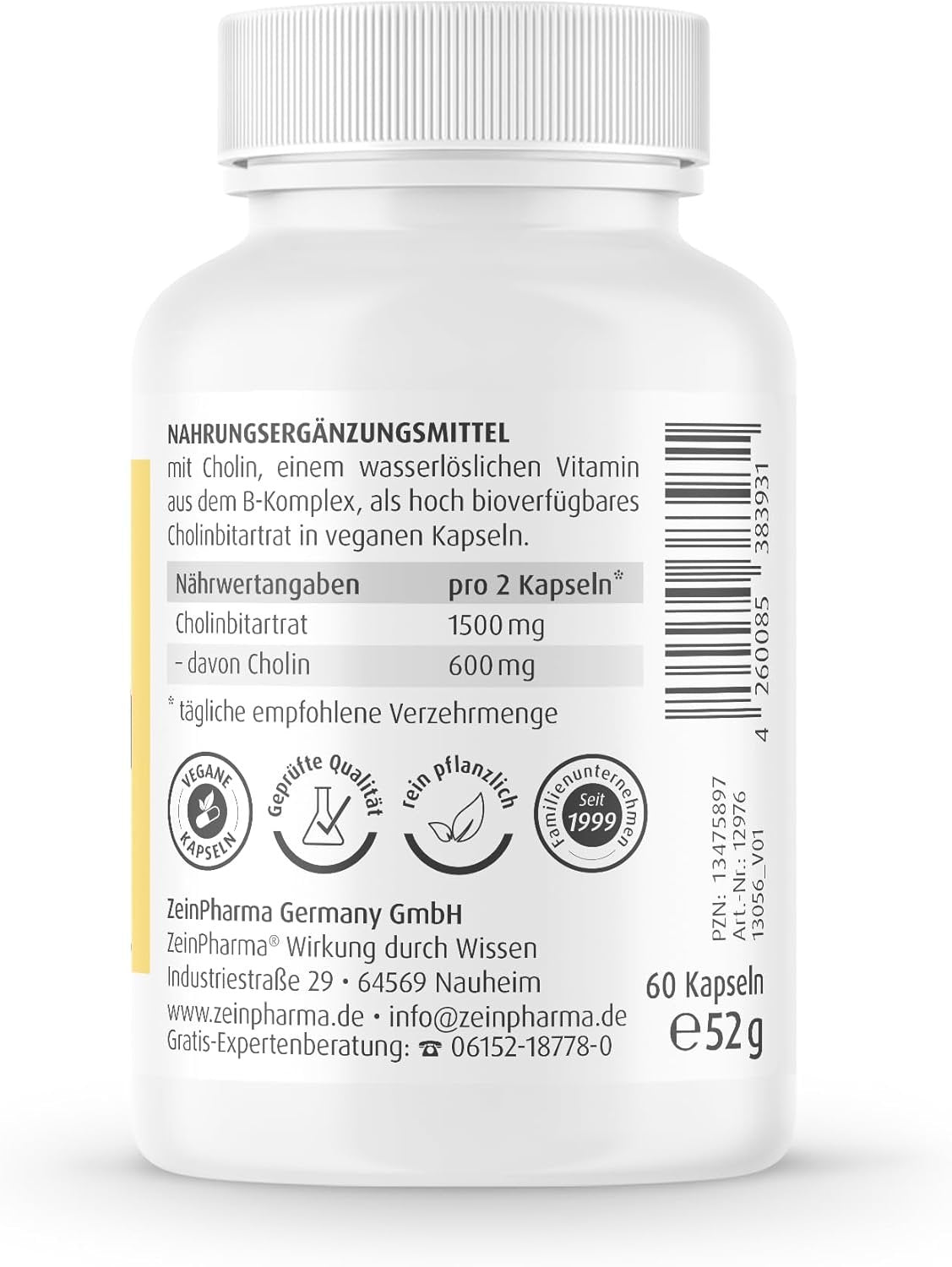 Zein Pharma Choline, 600mg - 60 caps sudetis