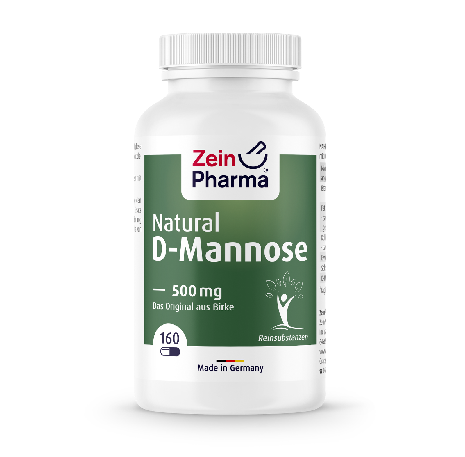 Zein Pharma Natural D-Mannose - 500mg, 160 capsules kaina