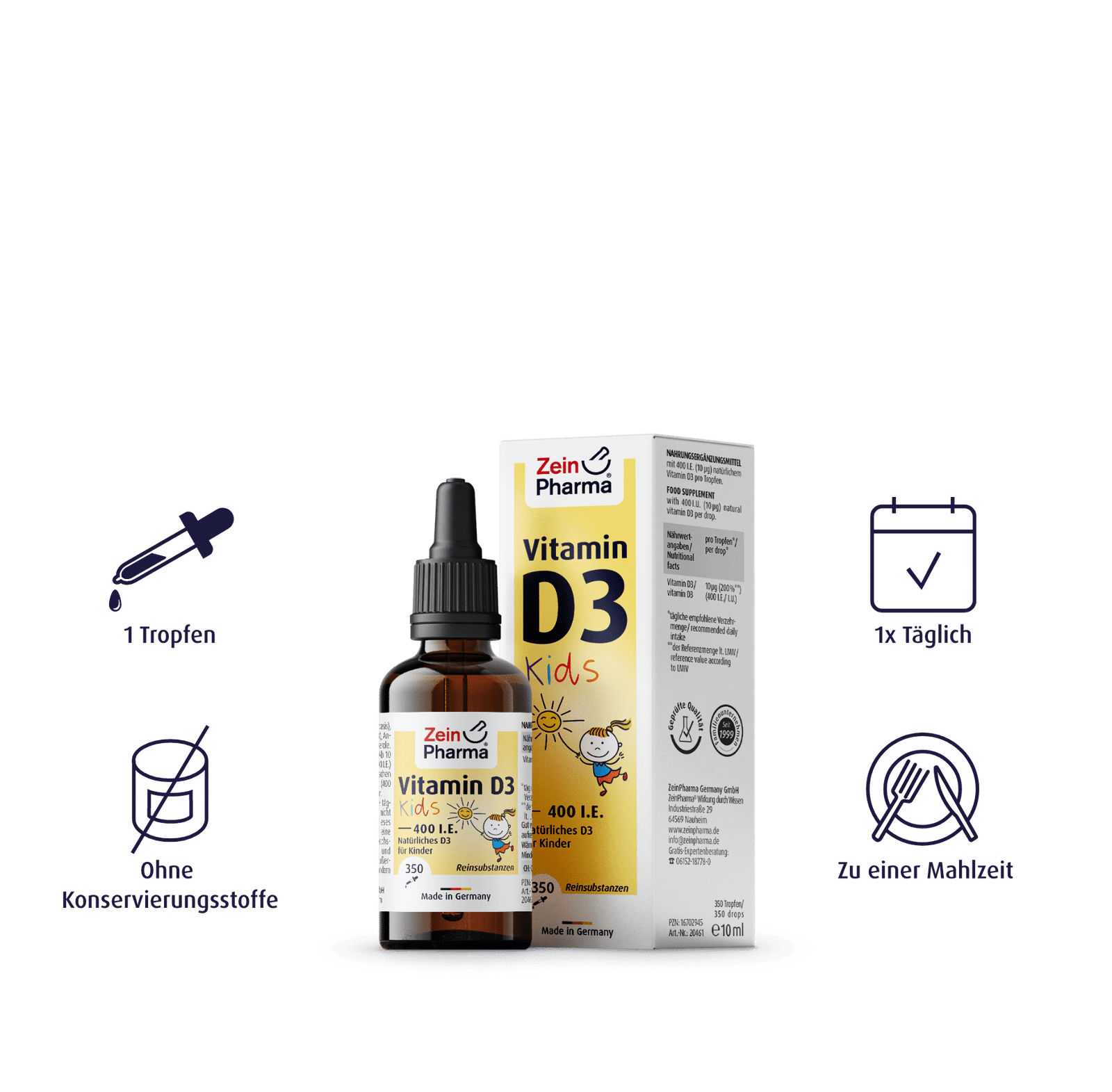 Zein Pharma Vitamin D3 Drops For Kids, 400IU - 10 ml. aprasymas