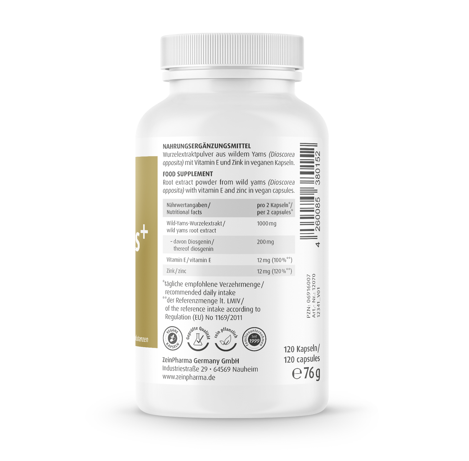 Zein Pharma Wild Yams Plus, 500mg - 120 caps sudetis