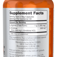 NOW Arginine & Ornithine 100 Veg. Capsules - Image 3
