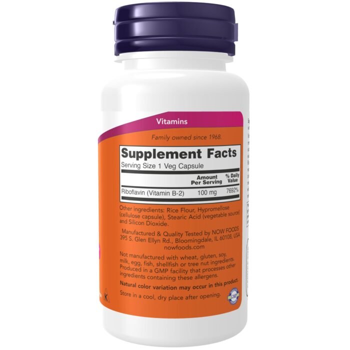 Now Foods Vitamin B-2 Riboflavin 100 mg - 100 veg. capsules - Image 3