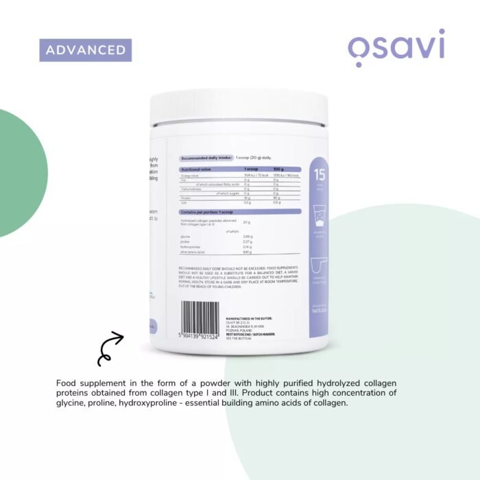 Osavi Collagen, Hydrolyzed type I & III collagen 300g. - Image 4
