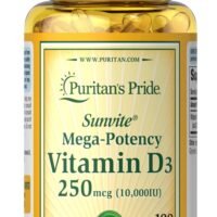 Puritan’s Pride Sunvite Mega-Potency Vitamin D3 250 mcg (10000 IU) 100 rapid release Softgels
